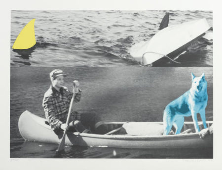 Man Dog (Blue) Canoe/Shark Fins (One Yellow) Capsized Boat-2002 Man Dog (Blue) Canoe/Shark Fins (One Yellow) Capsized Boat-2002