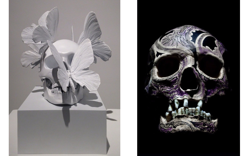 Left Philippe Pasqua - Untitled, Right Philippe Pasqua - Crane Face Tatouage, Violet, 2012