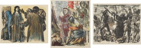 Chambri and Charmi visiting Judith; Bagoa and the Generals before the Corpse of Holofernes; and The Battle of the Jews, plate 10, 19 and 20 from The Book of Judith-1910 Chambri and Charmi visiting Judith; Bagoa and the Generals before the Corpse of Holofernes; and The Battle of the Jews, plate 10, 19 and 20 from The Book of Judith-1910