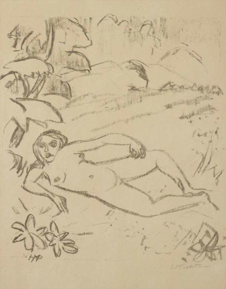 Akt in den Dunen (Woman in the Meadow), plate 7 from Paraphrasen zur Samlandischen Ode-1917 Akt in den Dunen (Woman in the Meadow), plate 7 from Paraphrasen zur Samlandischen Ode-1917