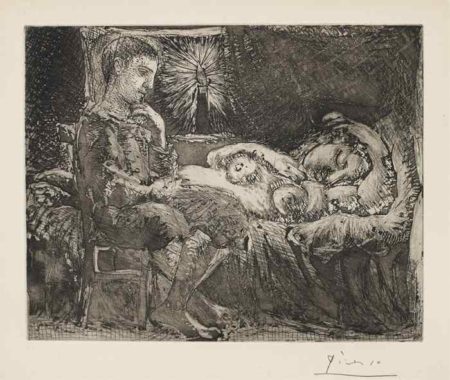 Garcon et dormeuse a la chandelle (Boy and Sleeping Woman by Candle Light), plate 26 from La suite Vollard-1934 Garcon et dormeuse a la chandelle (Boy and Sleeping Woman by Candle Light), plate 26 from La suite Vollard-1934