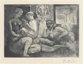 Quatre femmes nues et tete sculptee, from La Suite Vollard-1934 Quatre femmes nues et tete sculptee, from La Suite Vollard-1934