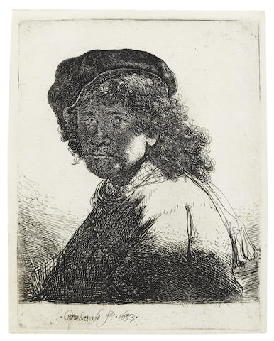 Self Portrait in a cap and scarf with the face dark: Bust-1633 Self Portrait in a cap and scarf with the face dark: Bust-1633