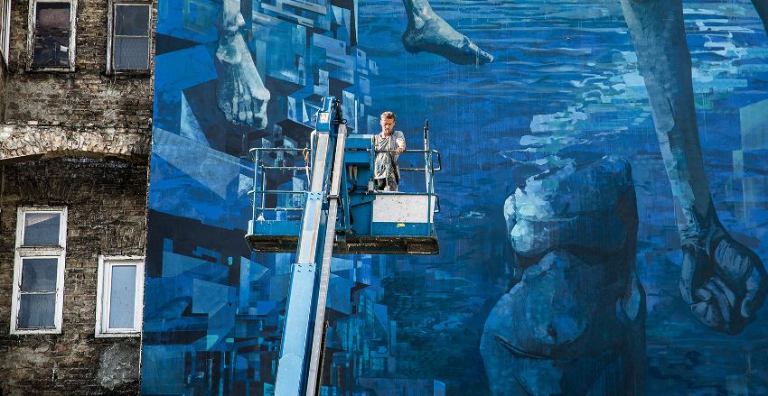 SEPE and CHAZME - Blue in Green, work in progress, Szines Varos Festival, Budapest, Hungary 2016, photo credits of the artist