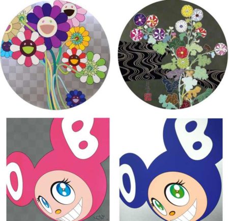 Purple Flowers In a Bouquet, Kansei Korin Gold, And Then (Pink), And Then (Blue)-2010 Purple Flowers In a Bouquet, Kansei Korin Gold, And Then (Pink), And Then (Blue)-2010
