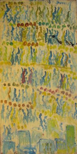 Purvis Young, Big Crowd over the City, Painting on Plywood
