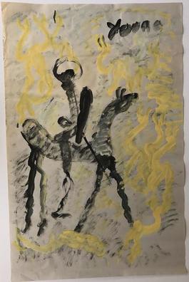 Purvis Young, Painting of a Horse and Rider, Acrylic on Newsprint circa 1990