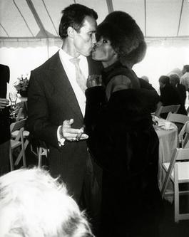 Arnold Schwarzenegger with Grace Jones at his wedding to Maria Shriver, Hyannis Port, MA, 1986