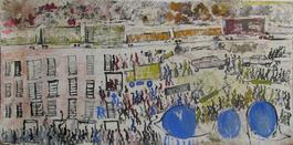 Purvis Young, Train above the City with Three Eyes, Painting on Cardboard circa 1990