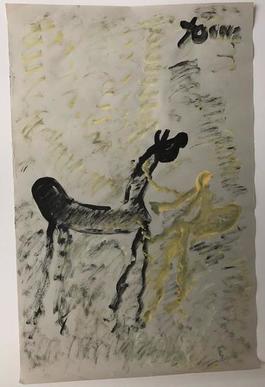 Purvis Young, Painting of a Horse and Pregnant Woman, Acrylic on Newsprint circa 1990