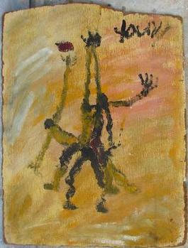 Purvis Young, Basketball Players, Painting on Paneling