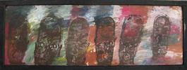 Purvis Young, Six Faces, Painting on Plywood circa 1990