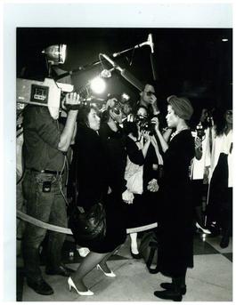 Andy Warhol, Photograph of Bianca Jagger with Press Photographers circa 1980