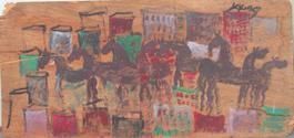 Purvis Young, Horses in the City, Painting on Door Skin