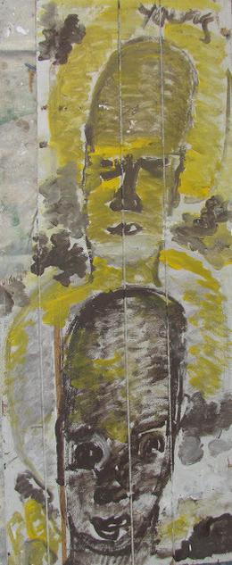 Purvis Young, Two Heads, Painting on Door Skin