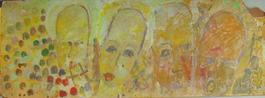 Purvis Young, Four Yellow Angels, Painting on Fiber Board circa 1990