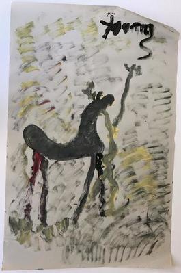 Purvis Young, Painting of a Horse and a Figure, Acrylic on Newsprint circa 1990