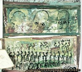Purvis Young, Green Triptych with Three Angels, Mixed Media circa 1990