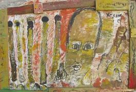 Purvis Young, Angels and a Head, Painting on Wood