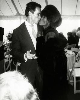 Arnold Schwarzenegger with Grace Jones at his wedding to Maria Shriver, Hyannis Port, MA, 1986