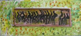 Purvis Young, Row of People, Painting on Masonite