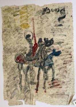 Purvis Young, "The Horseman," Acrylic on Unstretched Cloth circa 1990