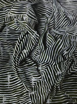 Swirly White Stripes on a Dark Olive Garment