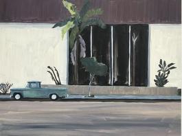 Green truck with palm tree