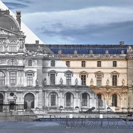 JR at the Louvre, La Pyramide, close-up South West angle