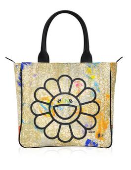 Canvas Handbag - Gold Flowers / Black / Skulls Interior *