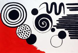 Composition with Black Spirals and Circle with Red