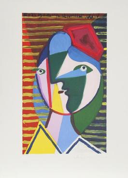 Visage de Femme sur Fond Raye, 1934