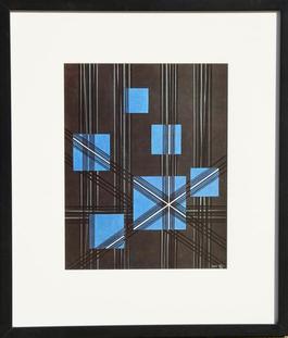 Linear Gray with Six Blue Squares