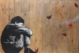 Sitting kid & butterflies
