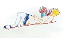 Nude with bouquet and stockings