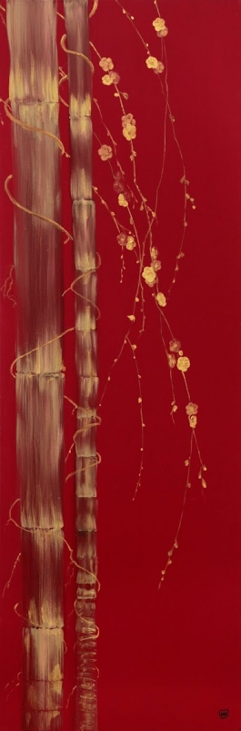 Red, Gold Bamboo, Gold Cherry Weeping Blossom
