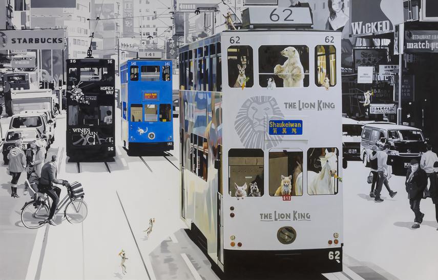 A8 Link Gallery, Jwong Seong Joon, Cavin and Adam's Hong Kong Adventure, 227 x 145cm,Oil on canvas, 2016
