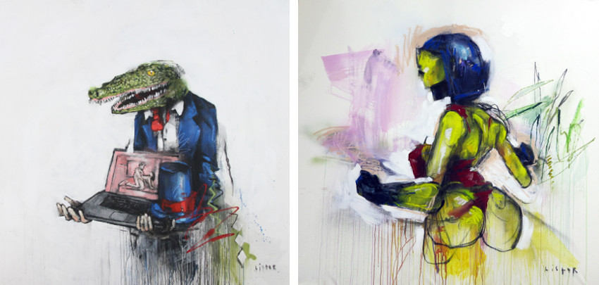 Anthony Lister - Mr. Prepared This Earlier, 2016 (Left) / Tight Grip, 2014 (Right) like close