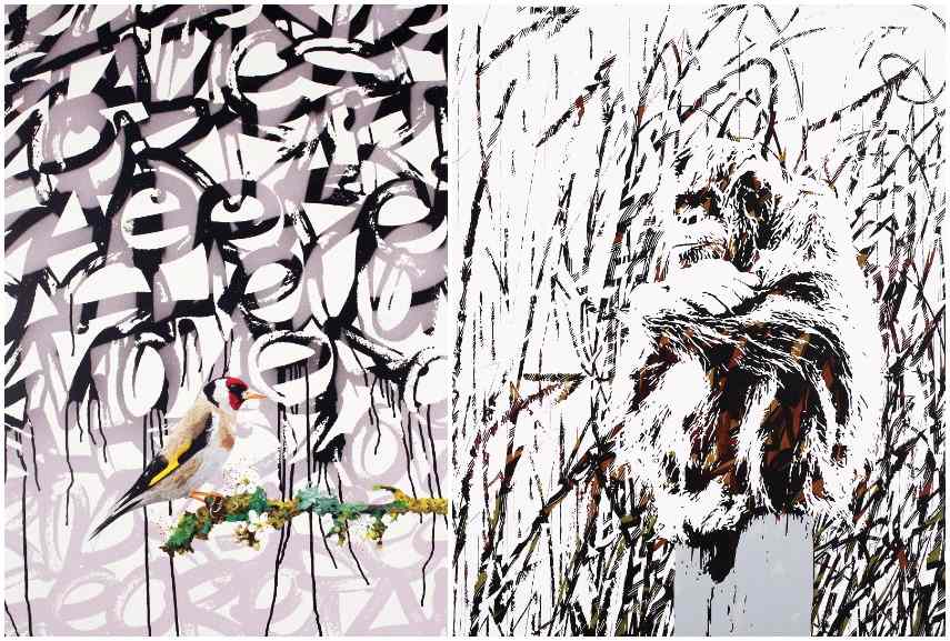 Left: Antoine Gamard - Bird on Flower Branch, 2015 / Right: Antoine Gamard - L'été Indien-Still Wild, 2016