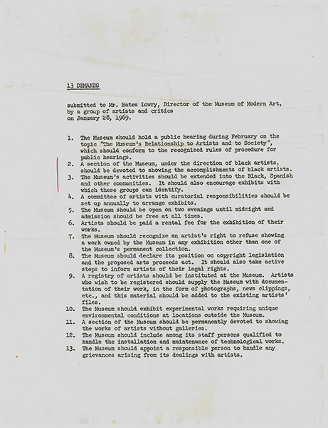 Art Workers Coalition 13 Demands