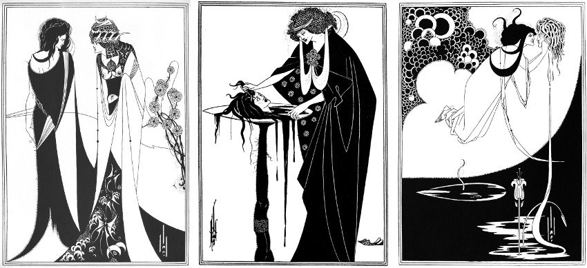 Aubrey Beardsley - John the Baptizer and Salome (Left) - The Dancers Reward (Center) - The Climax (Right), pictures via wikipediaorg new