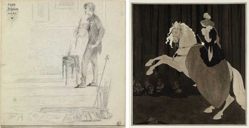 Aubrey Beardsley - Professor Fred Brown, 1892 (Left) - Frontispiece to Chopin's Third Ballade, 1895 (Right), images via tateorguk, page, new, english, style, century, 1893