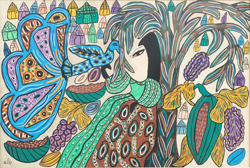 Baya - Woman and peacock, 1973; the news covered the 154 marrakech edition