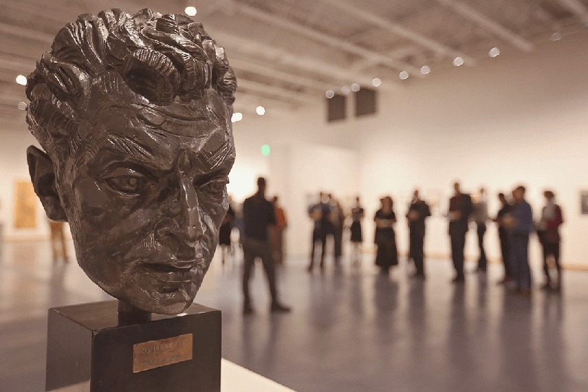 Bronze sculpture by Robert I. Russin on display at the Nicolaysen Art Museum