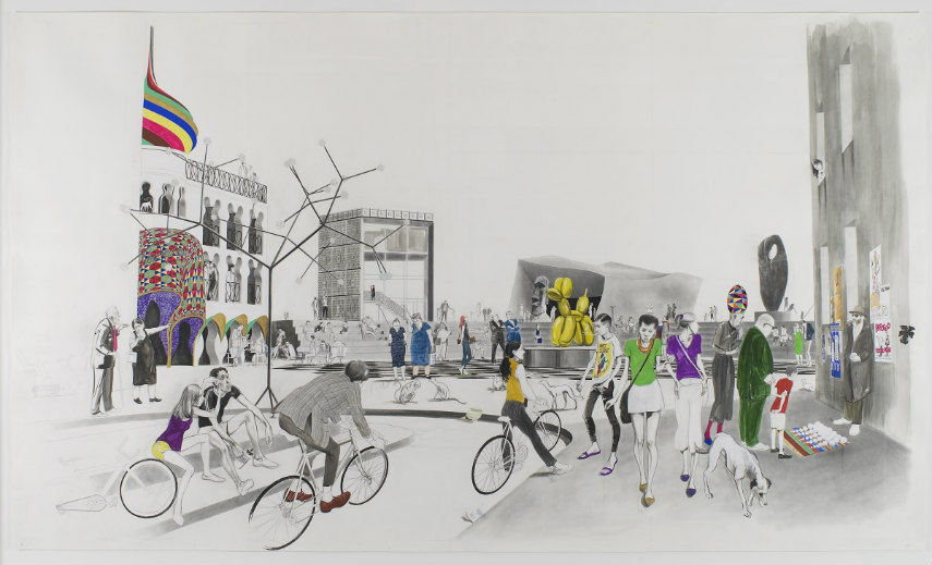 Charles Avery - Untitled (View of the MoAO from the direction of Place de la Revolution with Hammons, Hepworth, Koons, Unknown Easter Island Artist, 2012 scottish privacy news