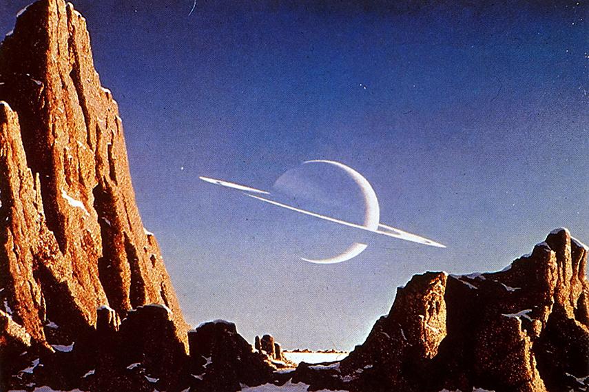 ARTE SPAZIALE Chesley-Bonestell-Saturn-As-Seen-From-Titan-1952