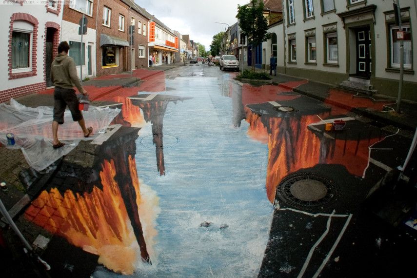 street chalk art lava