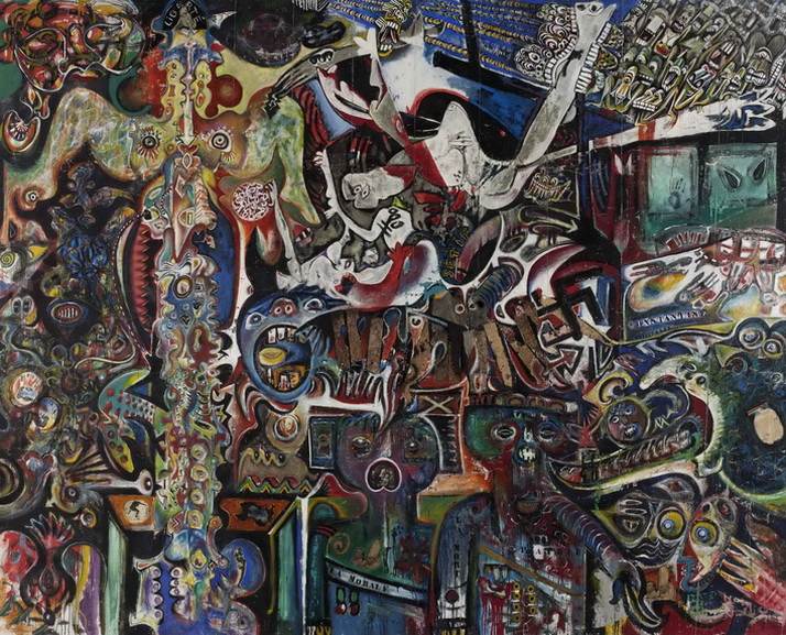 Enrico Baj, Roberto Crippa, Gianni Dova, Erro, Jean Jacques Lebel, Antonio Recalcati - Large collective anti-fascist painting
