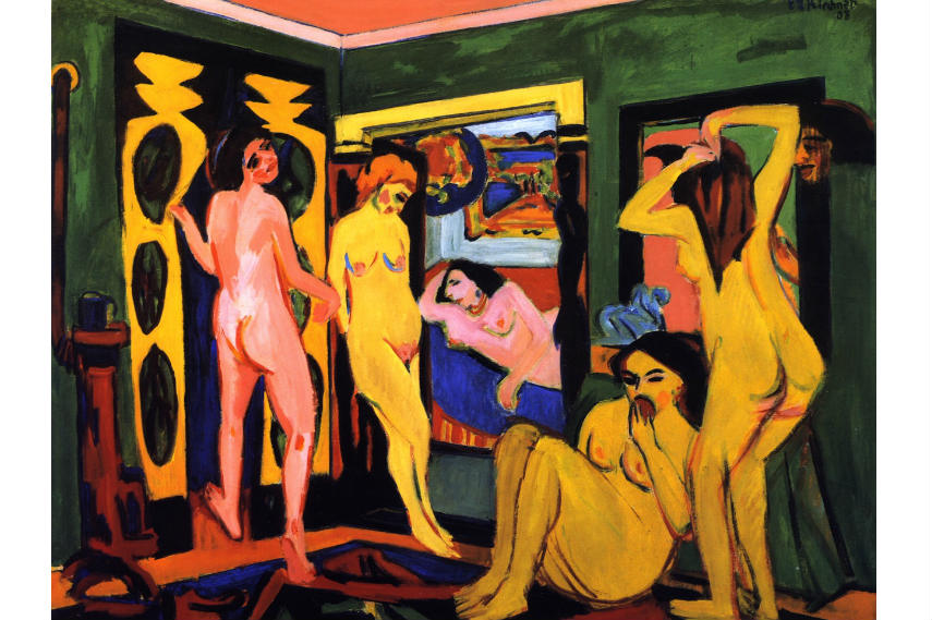 A work by Ernst Ludwig Kirchner titled Bathing Women in A Room labeled by nazis