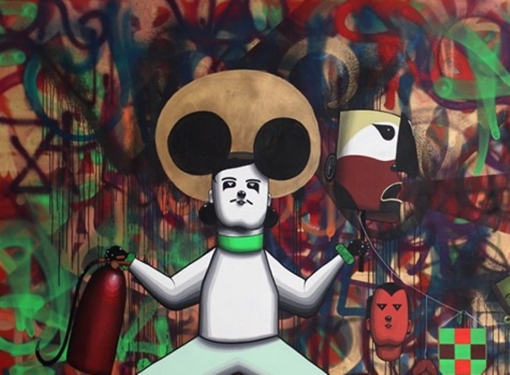 Finok, Os Aborigenes, Acrylic and spray paint on canvas, 190 x 310 cm, 2012 (detail)